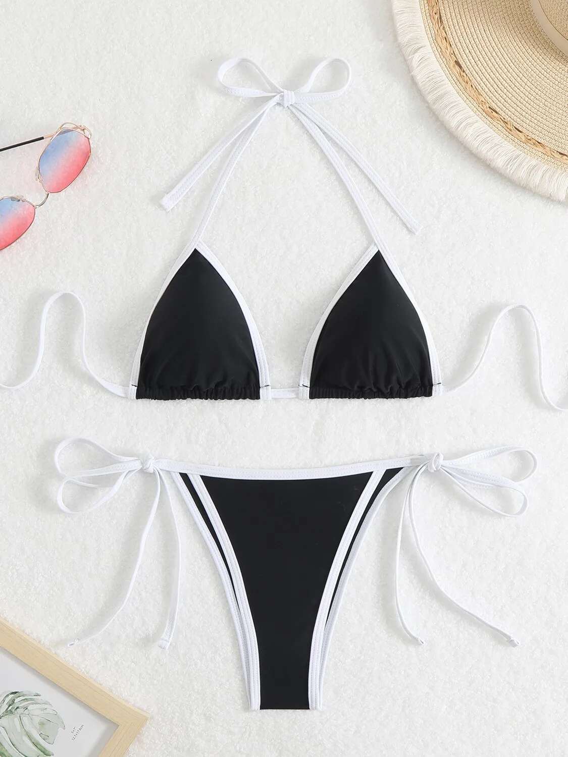 Dongdumaoyi Sexy Micro Bikini Women Pink Blue Contrast Push Up Tie Side Thong Swimsuit Brazilian Beach Bandage Bathing Suit Swimwear