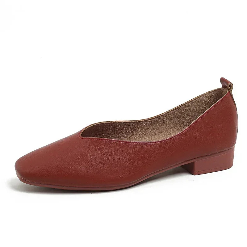 Genuine Leather Multi-color Low-heeled womens Shoes Round Toe Flat Bottom Shallow Cut Single Shoe Casual Versatile Loafers 250407