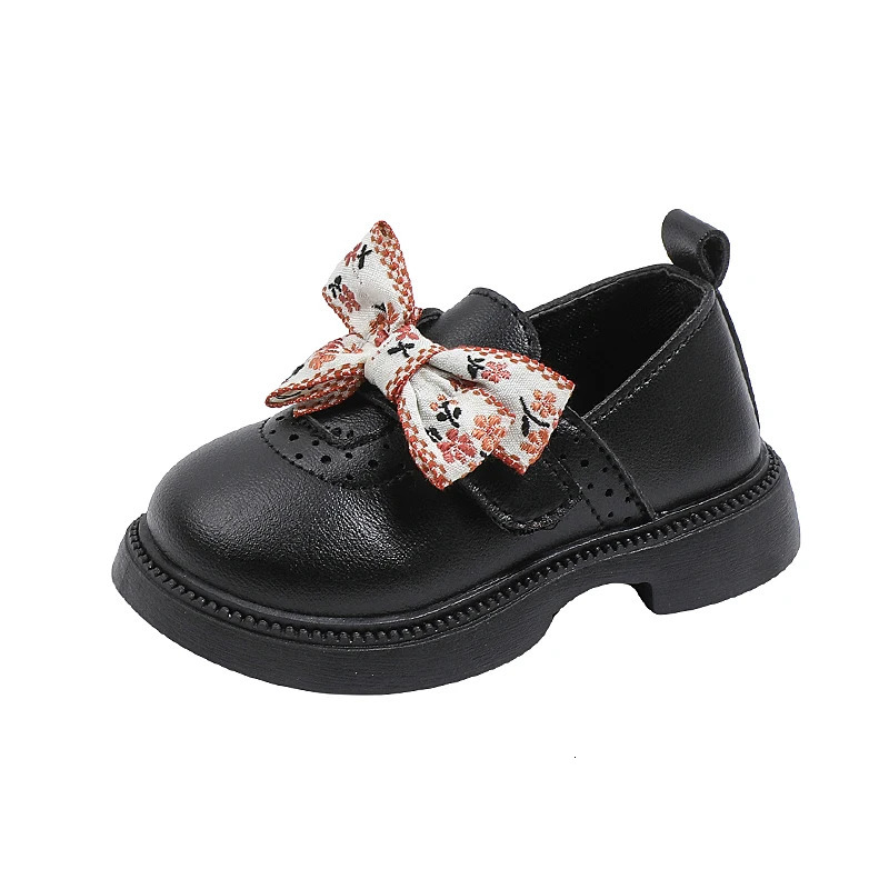 Spring Childrens Leather Shoes Embroidery Bowknot Kids Mary Jane Shoes Causal School Thick Bottom Girls Princess Single Shoes 250407