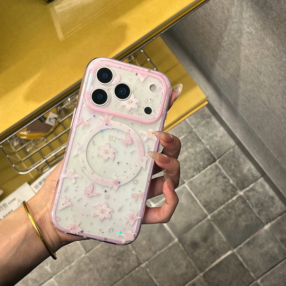 Magnetic Flower Five-pointed Star Stand Phone Case Compatible With iphone 17/16 Pro Max 2-in-1 Cartoon 15/14 Pro Shockproof