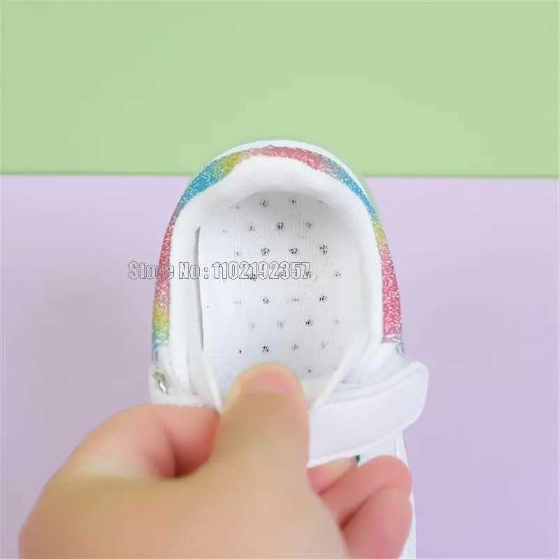 Childrens fashion rainbow colored girls white casual Pu leather air cushion autumn sports shoes W250407