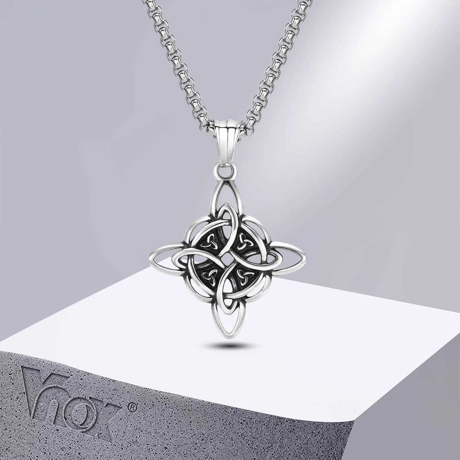 Vnox Vintage Celtic Knot Necklaces for Men WomenStainless Steel Nordic North Europ Amulet PendantTriquetra Witches Knot CollarC250407