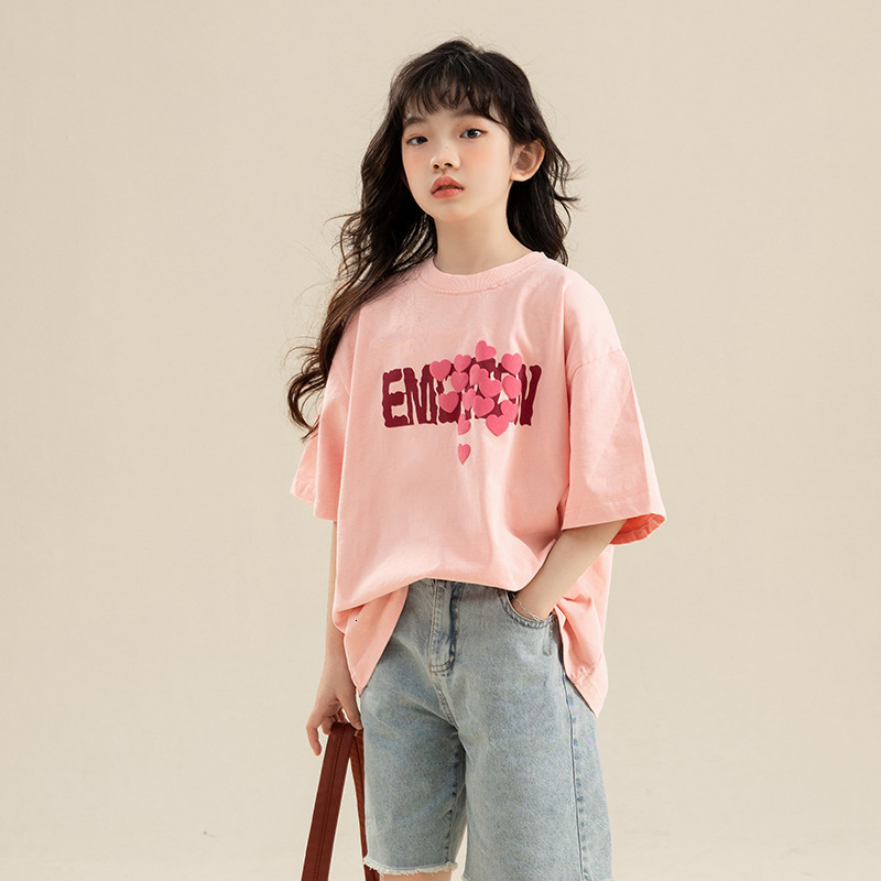 Ddmyshoesvip Summer New Short Sleeved T Shirt Mid Size Children S Pure Cotton Casual Loose Girls Printed Top Trendy
