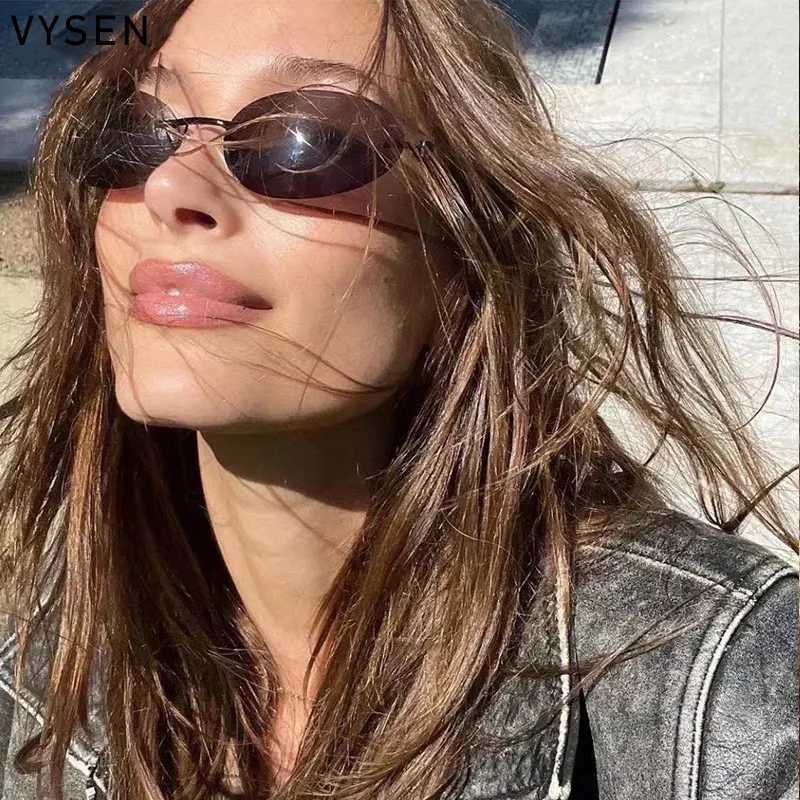 Small frame oval frameless sunglasses mens luxury brand retro round sunglasses womens fashionable frameless sunglasses W250408