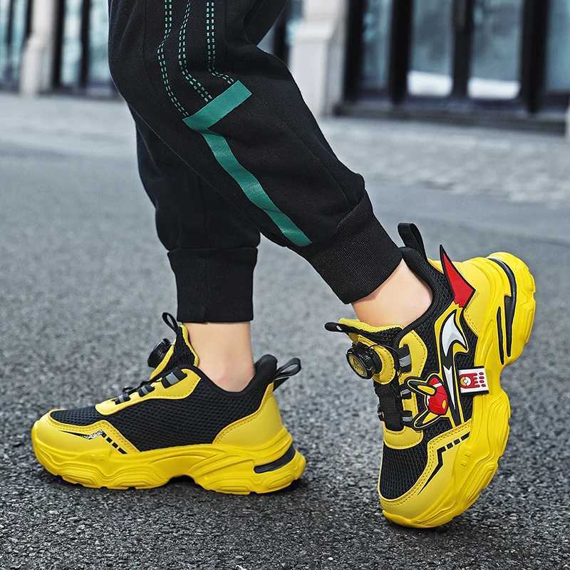 Classic yellow childrens sports shoes summer mesh lightweight childrens casual sports shoes fashionable design knob girls sports shoes W250407