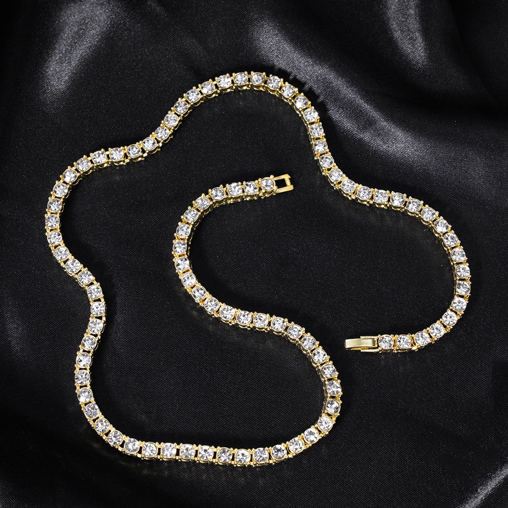 Hip Hop Style Tennis Chain Necklace with Diamond-Like Zirconia - Choose Your Size from 3mm to 6mm | Durable Gold Finish