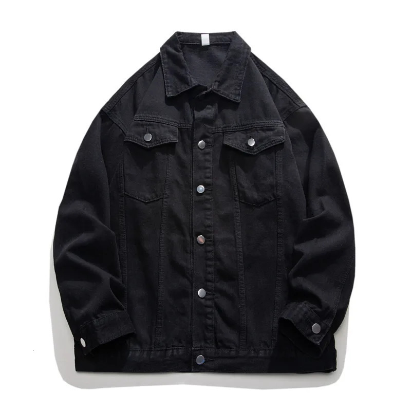 Spring black denim jacket mens casual pocket streetwear hiphop loose bomber Plus size 4XL 250407