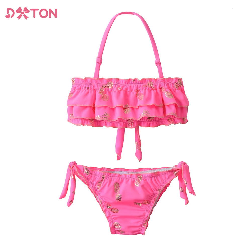 DXTON Girls Swimsuit Kids 2 pcs Suits Toddlers Pineapple Cartoon Bikini Swimwear Children Summer Bathing Suits for 4 6 8 10 Yrs 250407