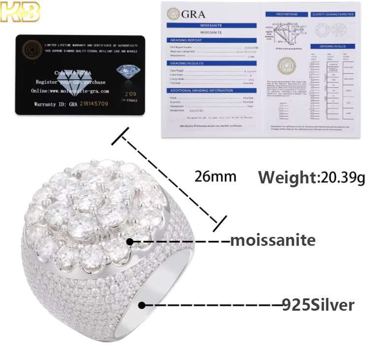 Moissanite Hip Hop Ring 925 Sterling Silver Iced Out Diamond VVS Design Luxury Statement Jewelry for Men Women