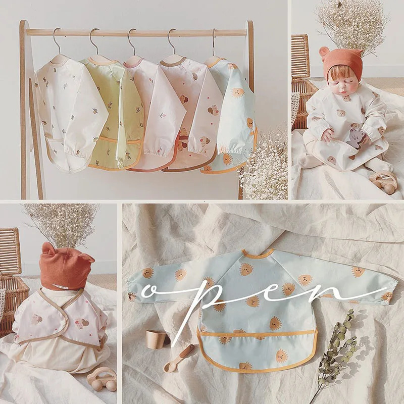 Baby Bibs TPU Waterproof born Bib Korean Pocket Toddler Long Sleeves Scarf Fashion Infant Smock Saliva Burp Cloth Drooling 250408