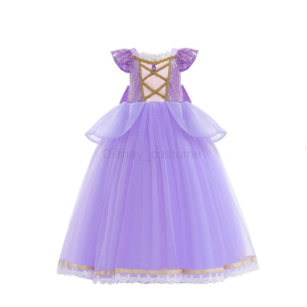 Disney Girls Princess Dress Cinderellas Ball Gown Costume Flying Sleeve Big Bow Blue Purple Dress Fancy Carnival Birthday Party Luxury X250408