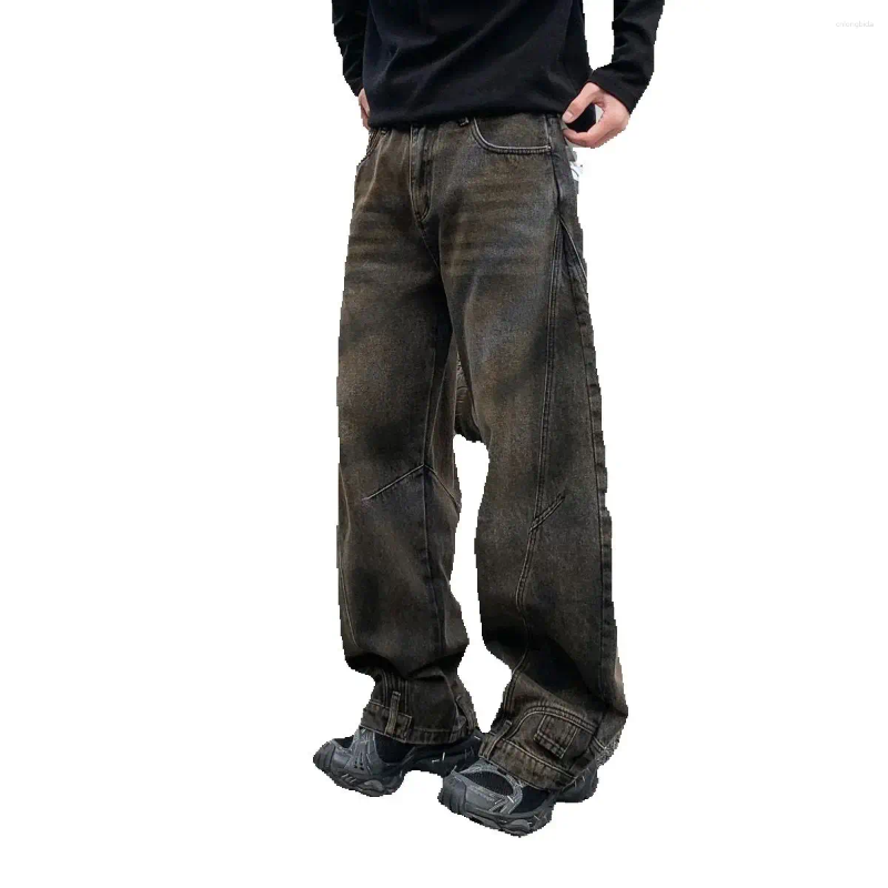 Men's Jeans Autumn Stylish Retro Men Wide Leg Spliced Denim Trousers Male's Y2k Pants