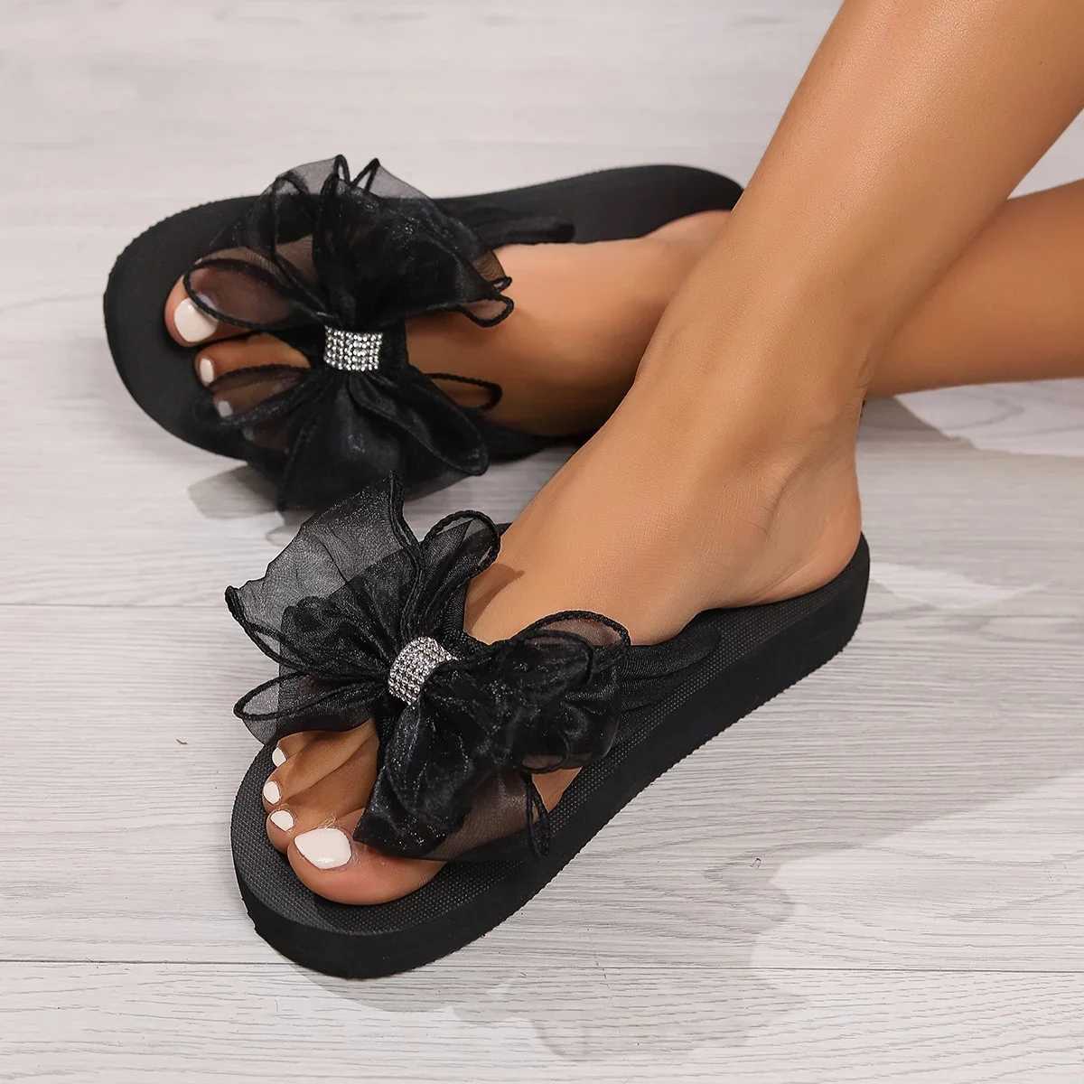 2024 Womens Slide Bow Summer Sandals Indoor and Outdoor Beach Shoes Summer Womens Slide Flip Platform SlideXJ250407