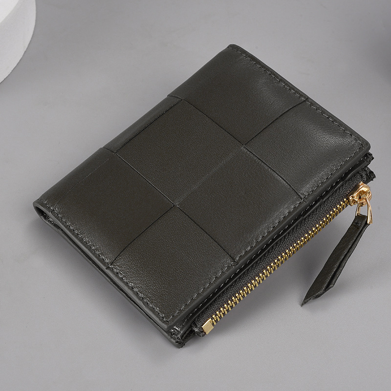 new Korean-style simple women's wallet fashionable short zippered bi-fold wallet sheepskin woven multi-functional coin purse