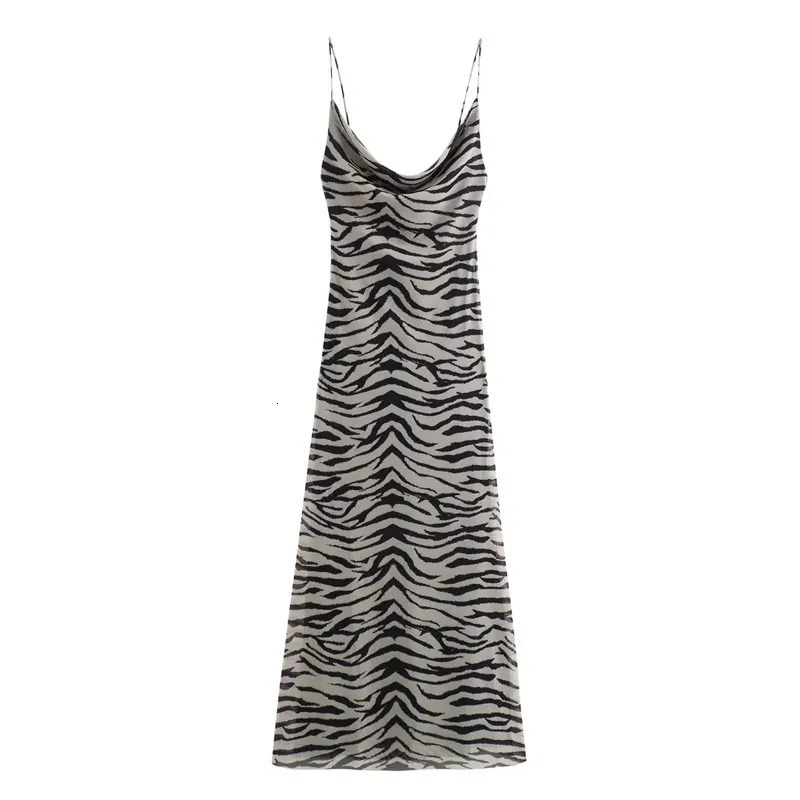 TRAF Leopard Print chiffon womens backless summer long dress womens retro sexy party dress Midi holiday dress 250401