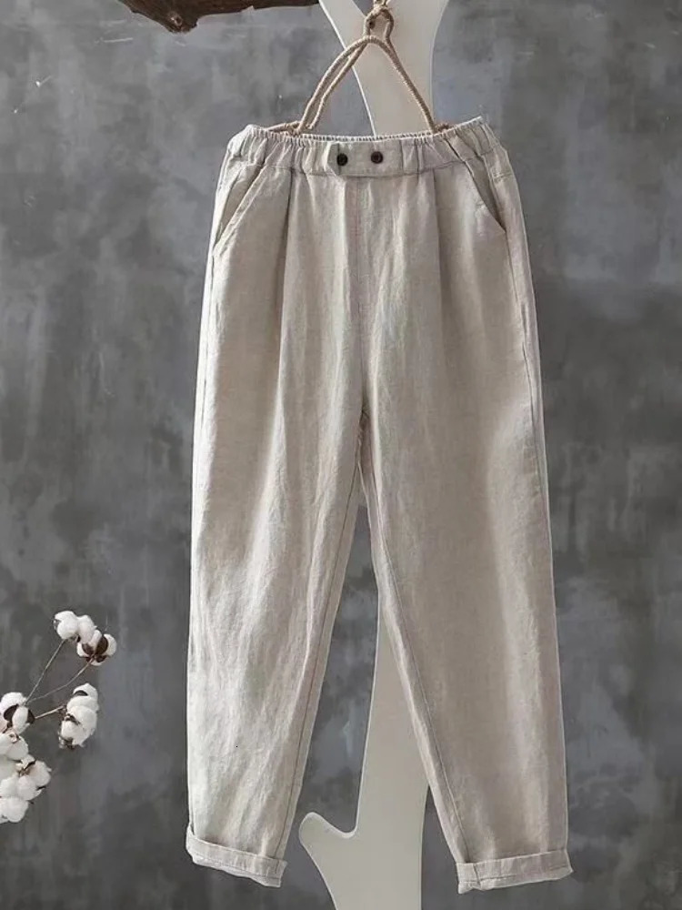 Cotton Linen High Waisted Harun Long Pants Fashion Elegant Women Pants Casual Elegant Loose Pant 250408