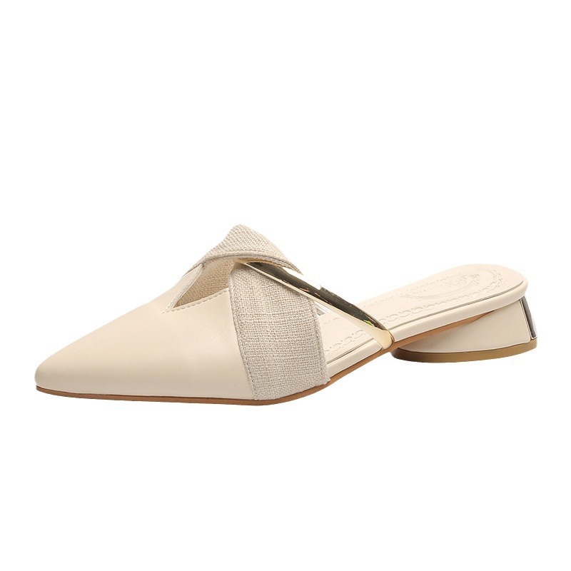 2025 Lazy person Muller sandals New style trendy online celebrity mid-heel thick heel pointed toe half slippers for women to wear outdoors in summer n