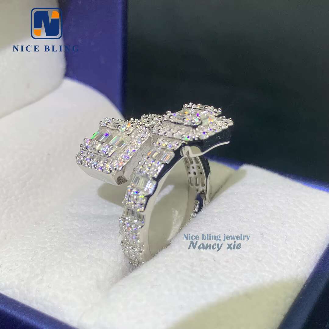 Custom Pass Diamond Tester Hip Hop VVS baguette Moissanite Ring Iced Out 925 Silver Ring Men Hip Hop Jewelry