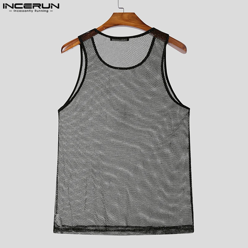 INCERUN Tops American Fashion Mens Sparkling Fabric Hollow Mesh Vest Leisure Club Clothing Selling Sleeveless Vest 250403