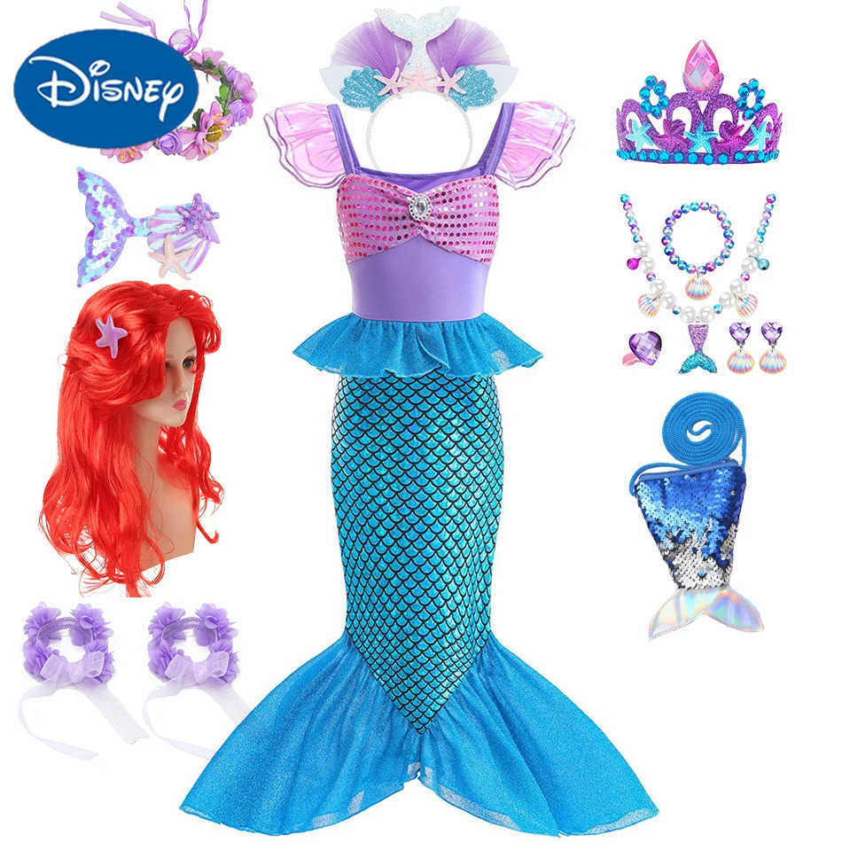 Disney Mermaid Birthday Party Dresses Summer Girls Mermaid Costumes Carnival Anime Cosplay Costumes 2-10 Yrs Childrens Fantasy Costumes Prom Dresses X