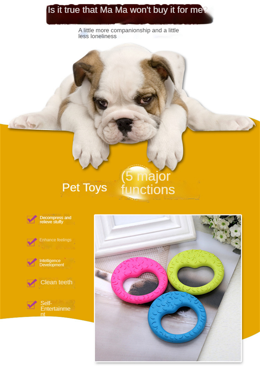 Update Pet Suppliesdog Bite Ring Toys Anti-Bite Soft Rubber Training Molar Moon Toy Puppy Dental Care Cleaning Oral Chew