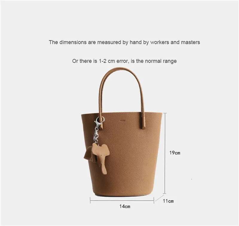 2024 Most Popular T Cowhide Leather Bucket Small Neat All-Match Elegant Women Shoulder Bag With Elephant Ornaments