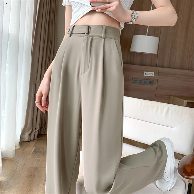 High Waist Set Wide Leg Womens Full Pants Button Spring/Summer Womens Elegant Minimalist Straight Loose Trouser 250402