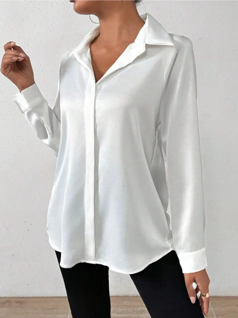 Womens long sleeved silk shirt European and American style cross-border clothing high-quality and fashionable womens shirt 250402