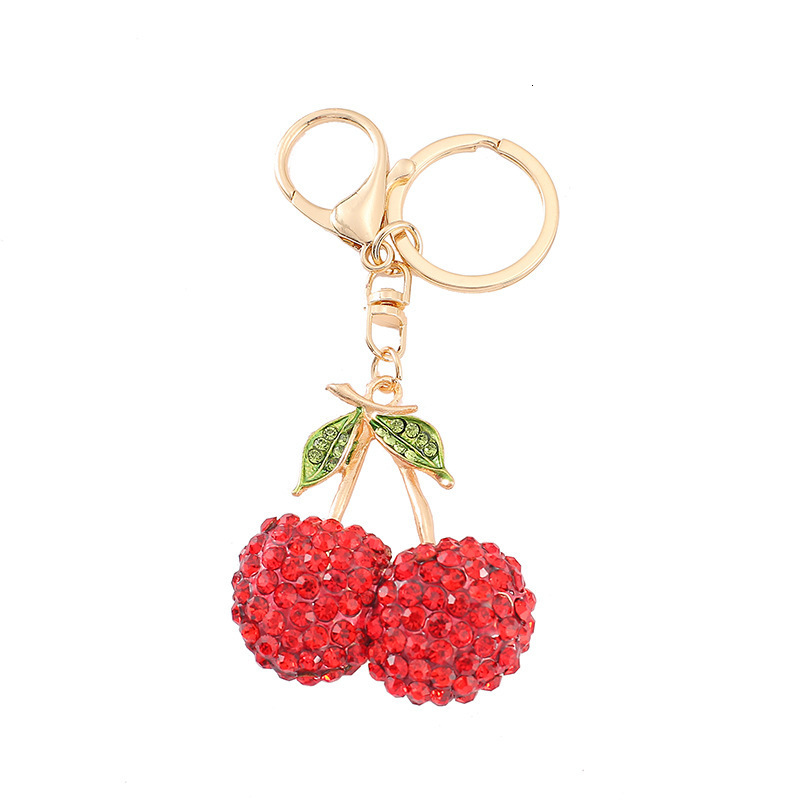 Creative new alloy cherry keychain 3D three-dimensional rhinestone fruit keychain Valentines Day gift company gift 241031