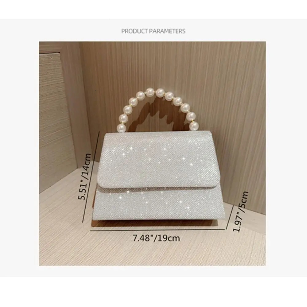 Pearl chain shoulder bag wallet gold shiny silk evening bag womens elegant and fashionable spherical clutch womens handbag 250402