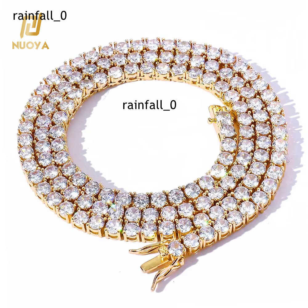 NUOYA 18K Gold Plated Iced Diamond Necklace 3/4/5/6mm Bling Moissanite Tennis Chain Mens/Womens Hip Hop Necklace Fine Jewelry