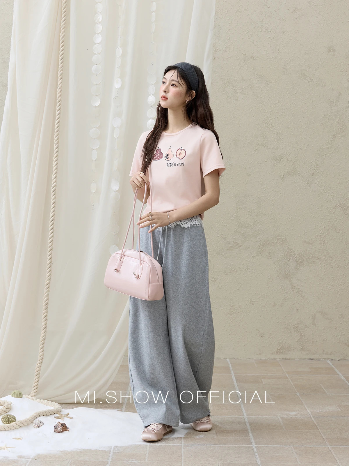 MISHOW grey casual summer pants for women lace brushed straight wide leg womens fashion ultrathin MXE31K0916 250407