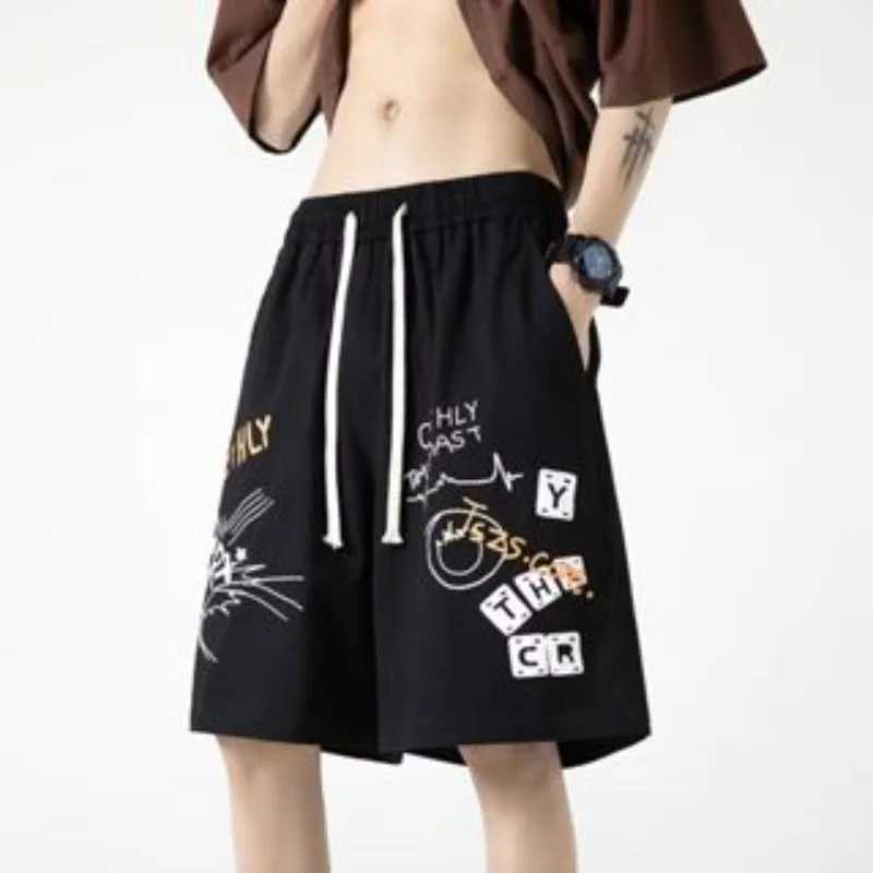 Oversized shorts retro colored graffiti printed shorts from American college couples five oclock basketball shortsXJ250407
