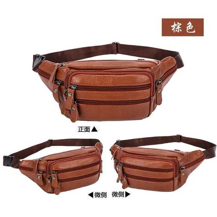 New large capacity waterproof genuine leather mens waist bag mens and womens gift mobile storage bag Z250407
