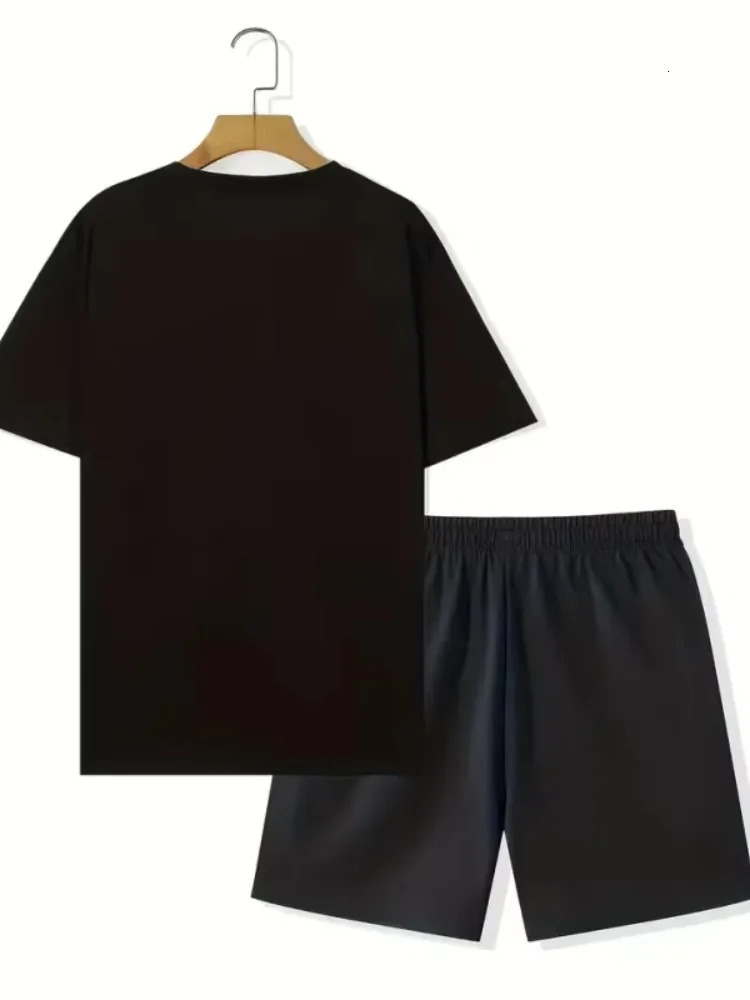 Summer mens sportswear outdoor business style casual Tshirt round neck short sleeved set drawstring elastic 250408