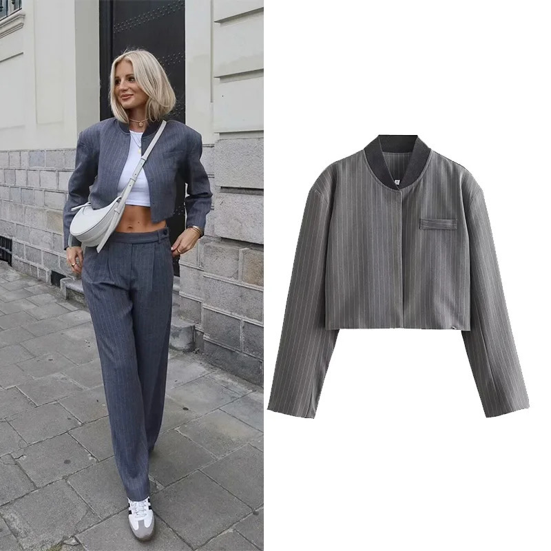 HipBeam Womens Striped Jacket Spring Patch Work Elastic Neck Set Style Long Sleeve Coat 250407
