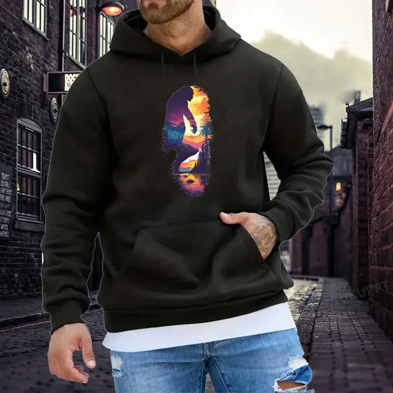 Forest Footprints Printed Spring Hoodie Mens Fashion Loose Hoodie Comfortable Zipper Mens Street Clothing W250408