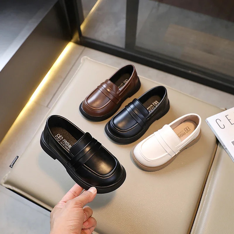 Girls Loafers Round-toe Children Fashion Princess Leather Shoes for Party Wedding Boys Kids Uniform School Shoes Soft All Match 250407