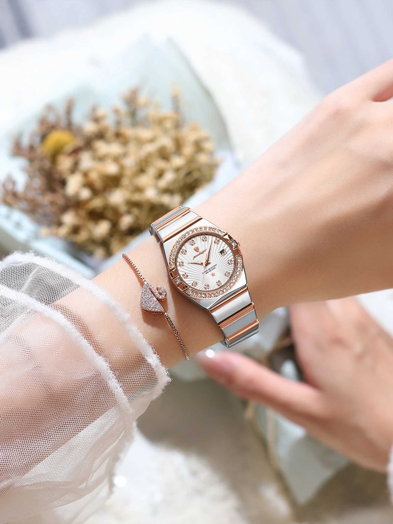 Luxury Diamond Brand Womens Watch Waterproof Ultra Thin Womens Watch Rose Gold Luminous Calendar Quartz Timing Womens Watch 2025T250408