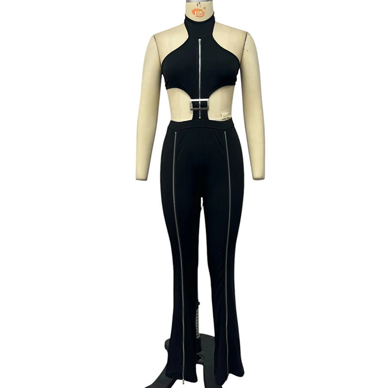 Wefads Jumpsuit Women Fashion Sexy Solid Sleeveless Halter Neck Backless Lace Up Nipped Waist Hollow Out Romper Streetwear 250407