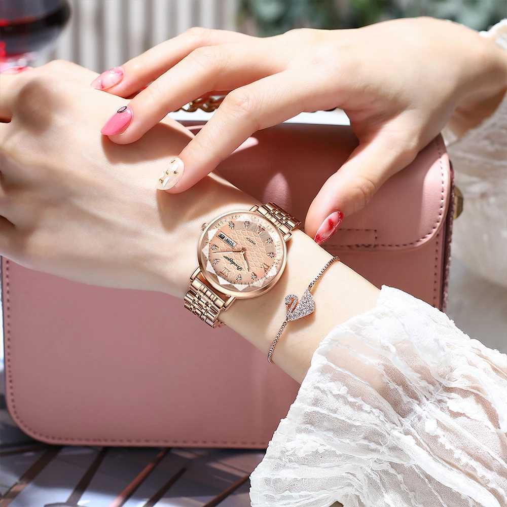 Poedagar Watch Womens New Fashion Luxury Stainless Steel Watch Bracelet Simple Rose Gold Waterproof Luminous Womens WatchT250408