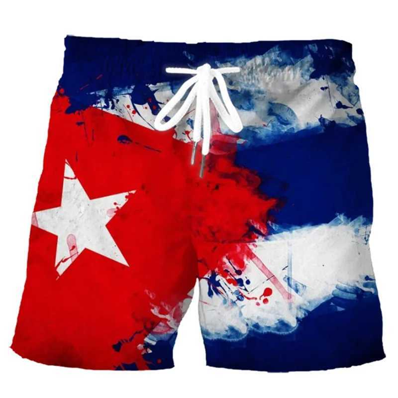 Retro 3D printed Cuban flag beach shorts for men summer casual street cube pattern shorts summer quick drying surfboard shortsXJ250407