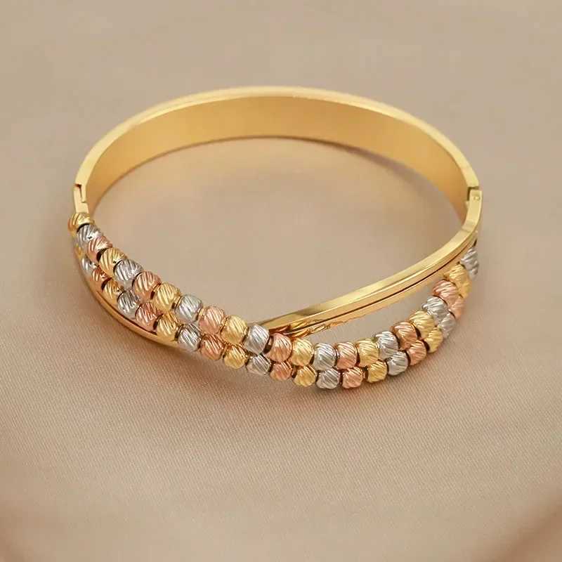 Stainless steel metal bead cross bracelet and bracelet suitable for womens fashion brand jewelry exquisite multi-color bracelet Y250408
