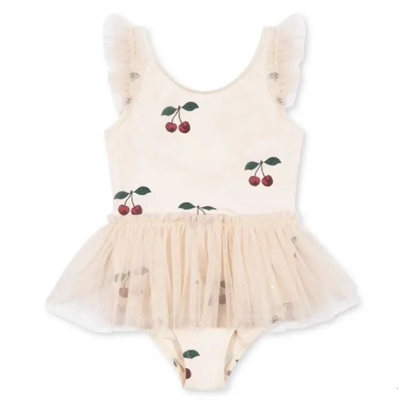 Baby Girls Swimwear Swan Sunscreen Swimsuit Girl Swimwears Cherry Swimming Bikini One-pieces Kids Swimsuits 250407