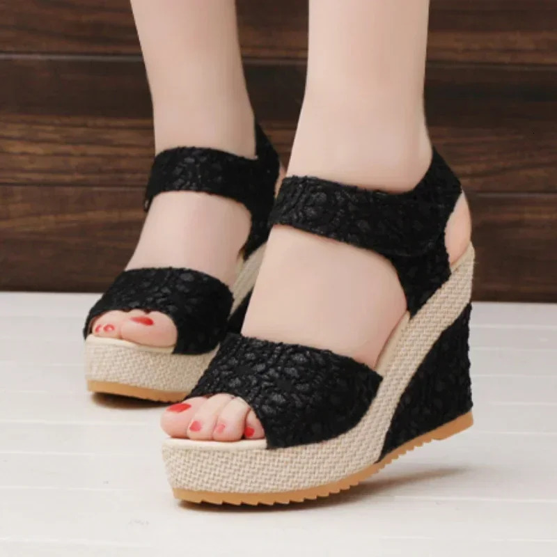Womens Wedges Sandals 2024 Summer Fashion Mesh Peep Toe Platform High Heel Women Sandals Sexy Party Dress Women Sandalias 250407
