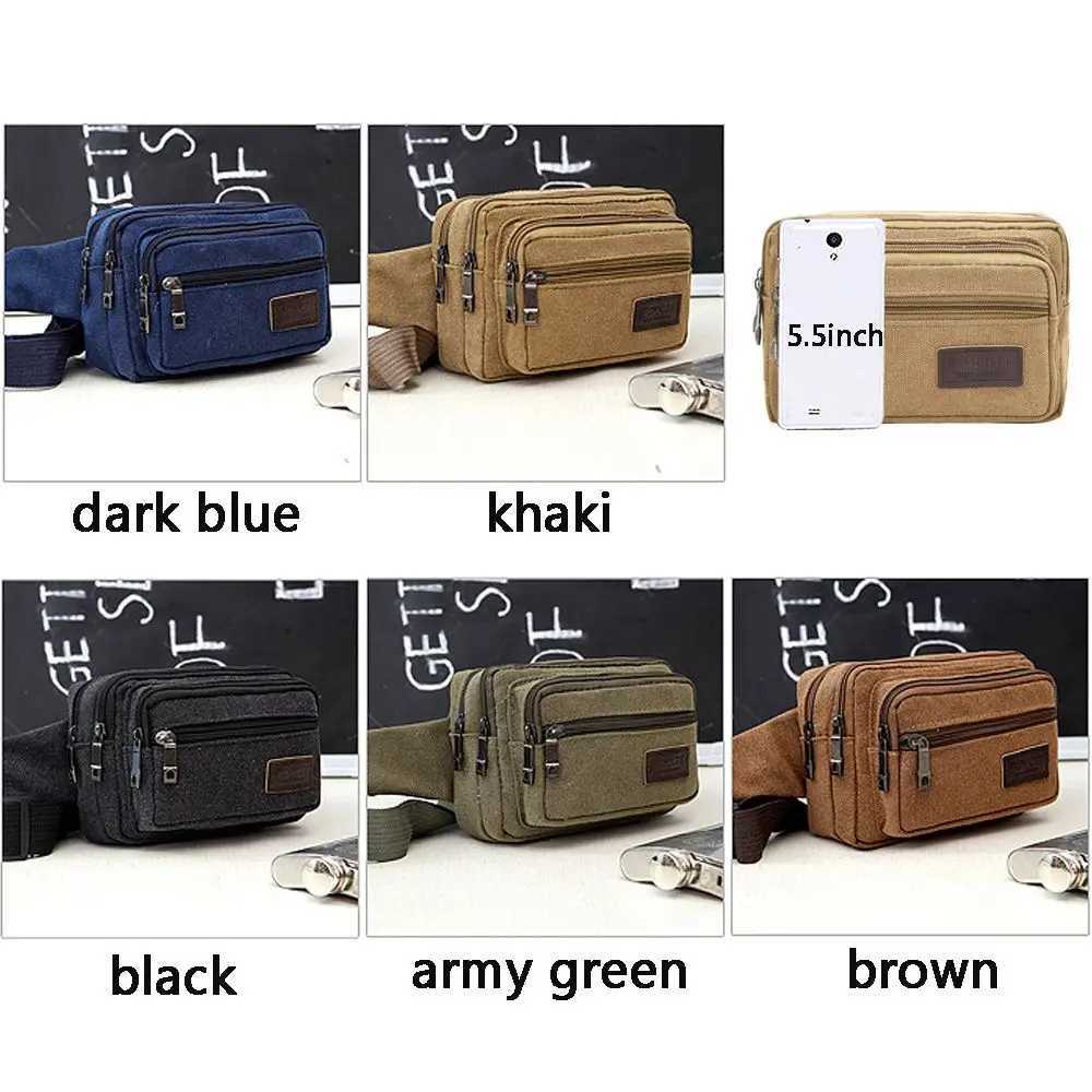 Fashionable mens waist bag canvas Fanny Pack mens multifunctional pocket bag with travel shoulder bag outdoor sports mens waist belt bag Z250407