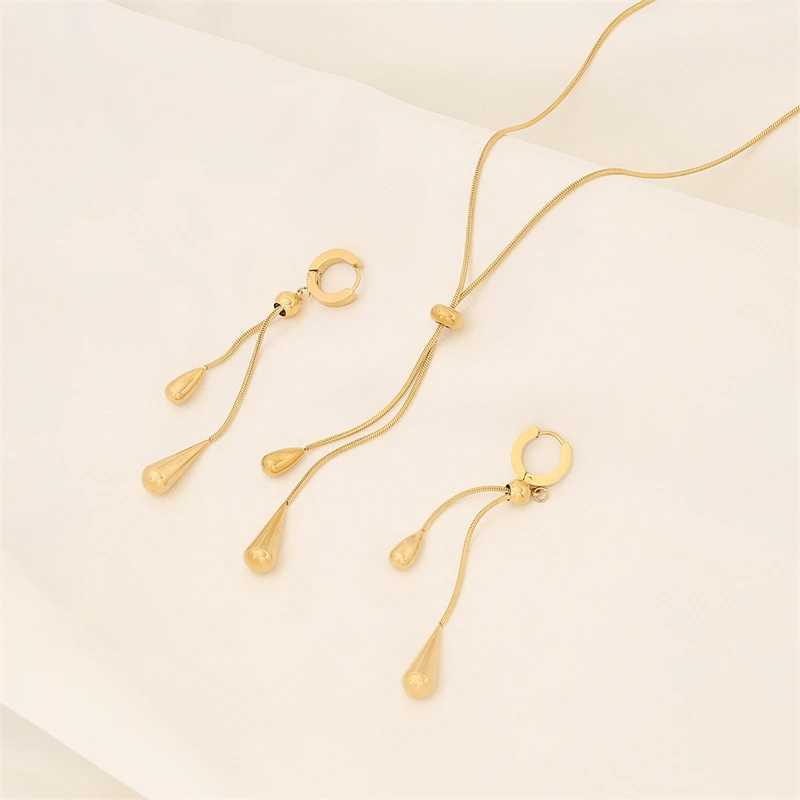 316L Stainless Steel New Fashion Exquisite Jewelry Pulling Adjustment Droplet Charm Chain Necklace Womens Earrings Y250408