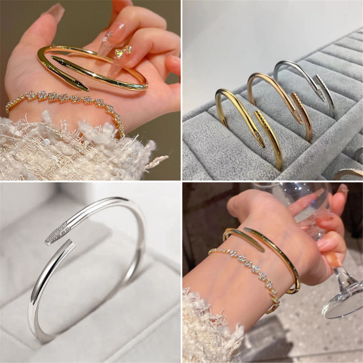 gold bracelet luxury jewelry nail series bracelet jewelry Gold Silver high end design holiday gift for friends Christmas womens jewelry bracelet luxury braclets