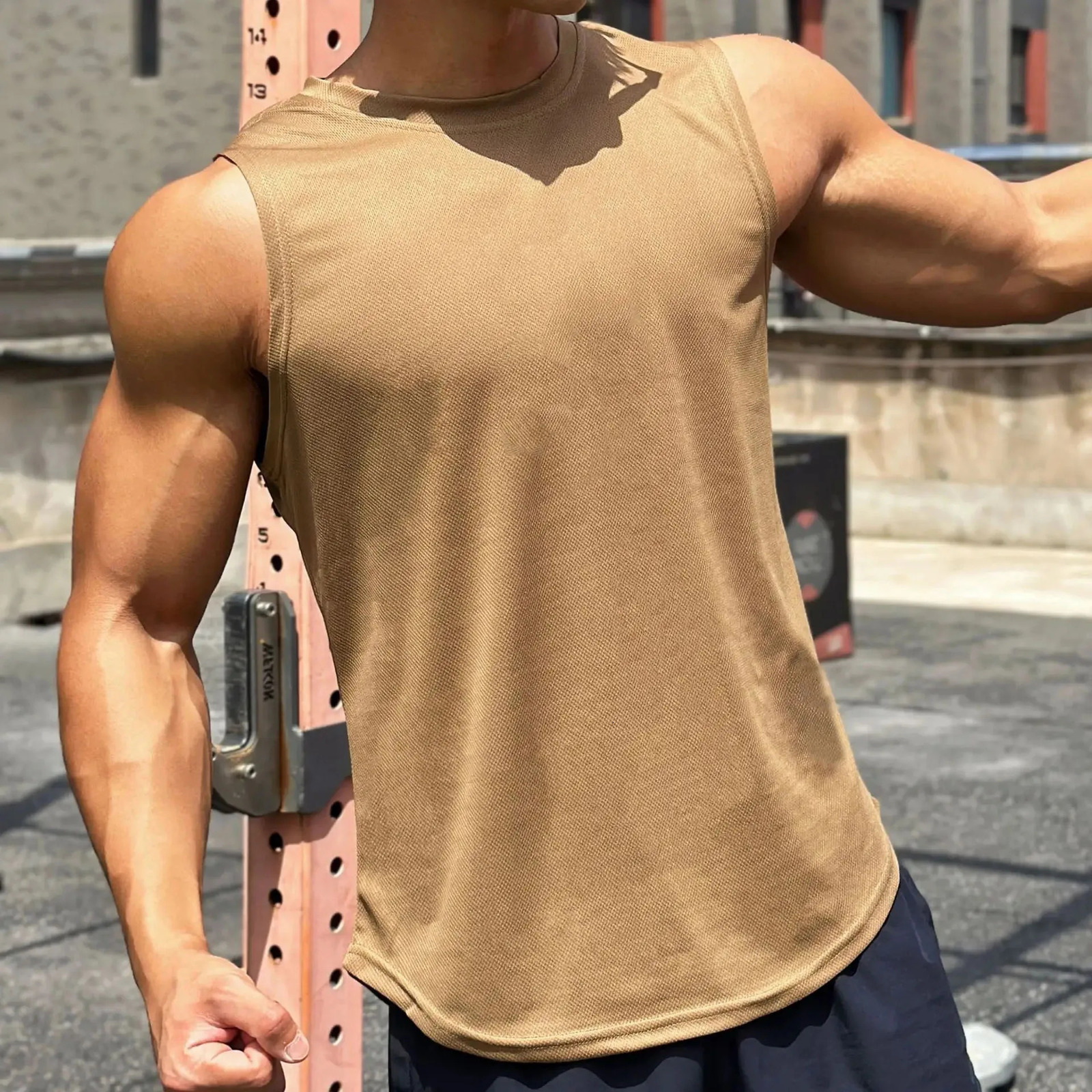 Summer Trend Mens Ring Neck Mesh Eye Sports Shirt Sleeveless Tank Top Quick Drying 250403