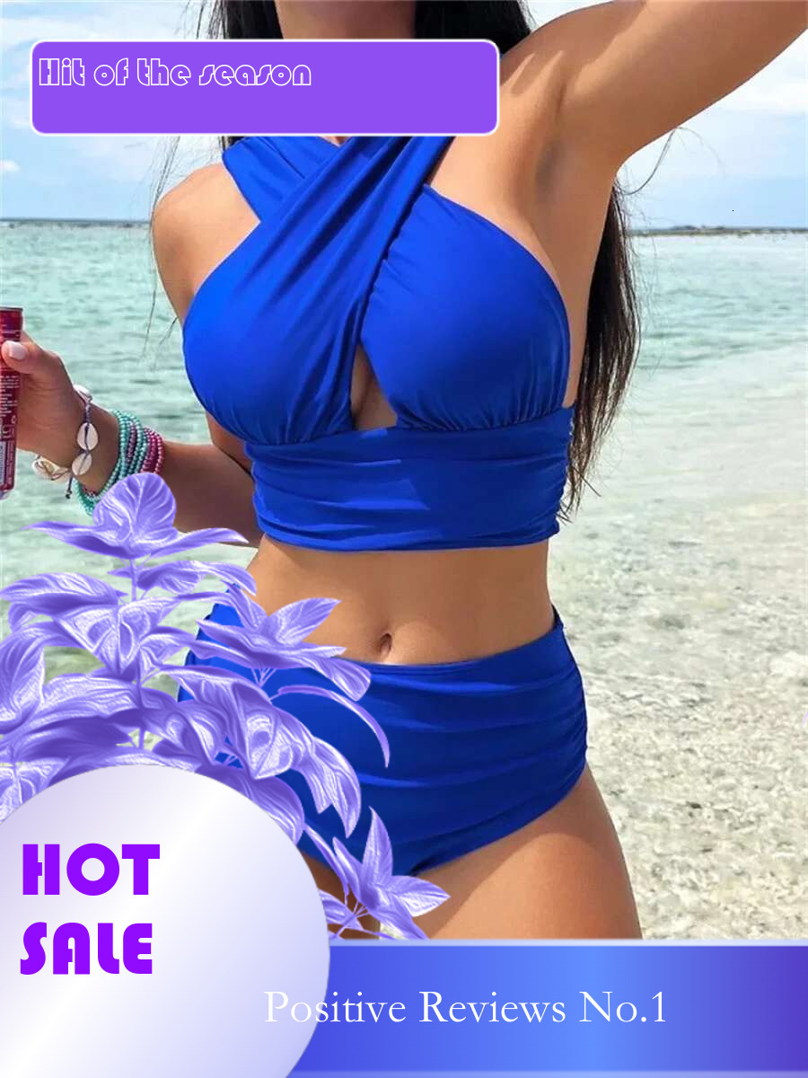 Dongdumaoyi Sexy Black Blue Bikinis Sets Women Halter Cross Hollow Out Push Up High Waist Swimsuit Bathing Suit Two Piece Swimwear